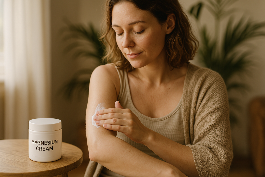 kvinde påførere magnesium crem på huden