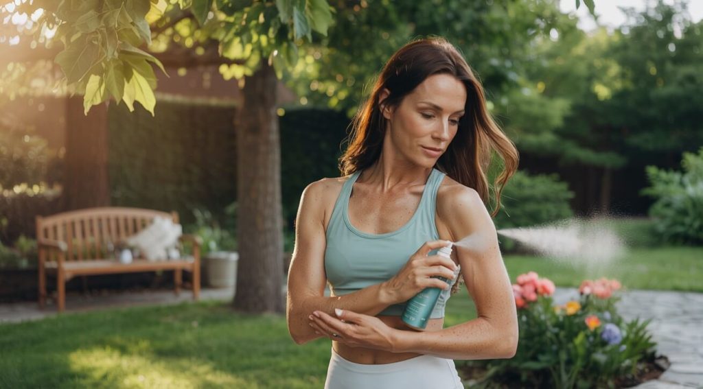 kvinde bruger magnesium olie spray